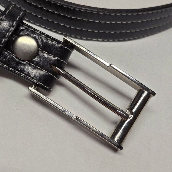 Leatherock Black Genuine Leather Belt With Keychain White Contrast Stitching 38 main image 7